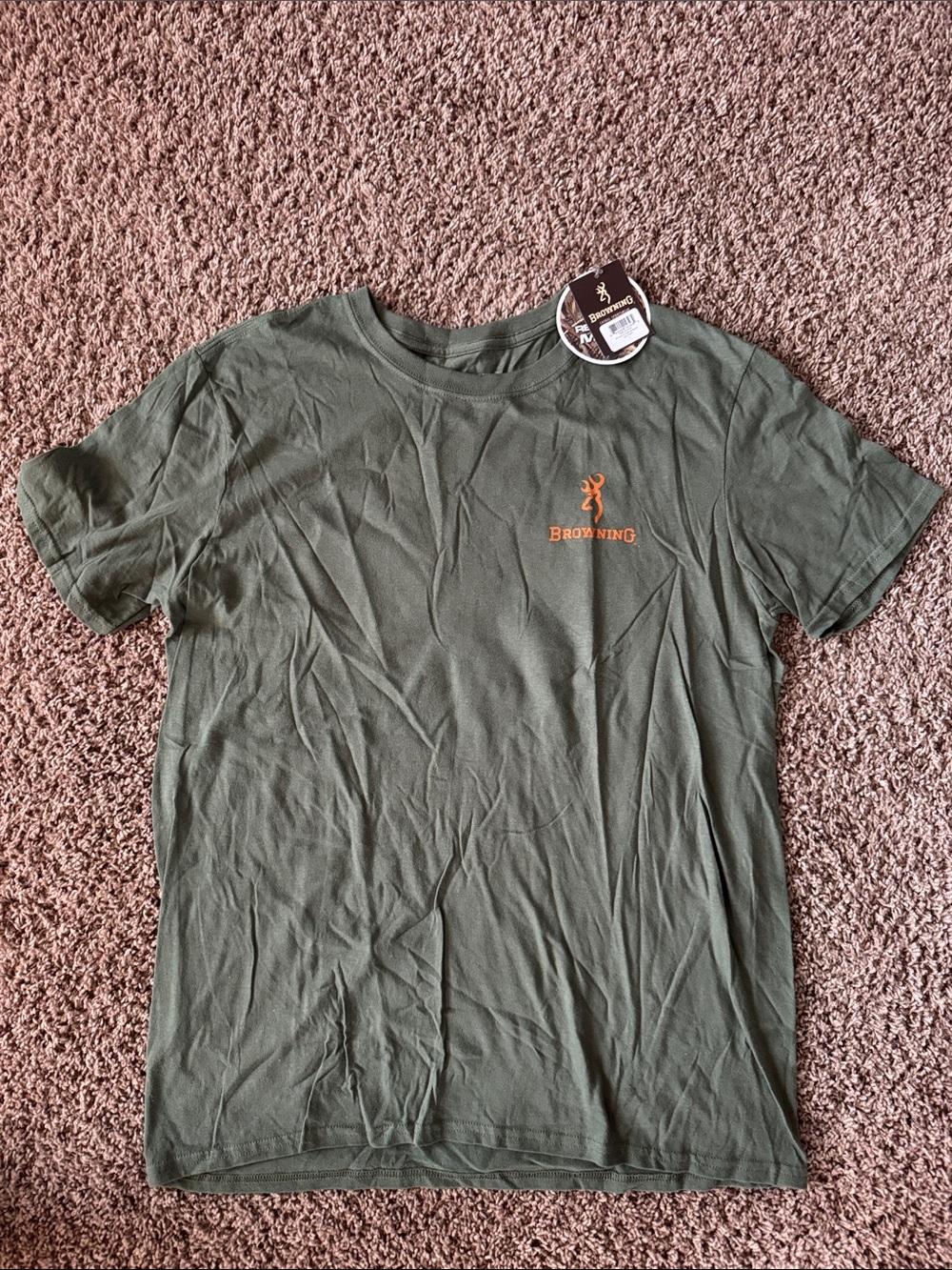 Browning Men's Short Sleeve Tee in Olive with Orange Logo